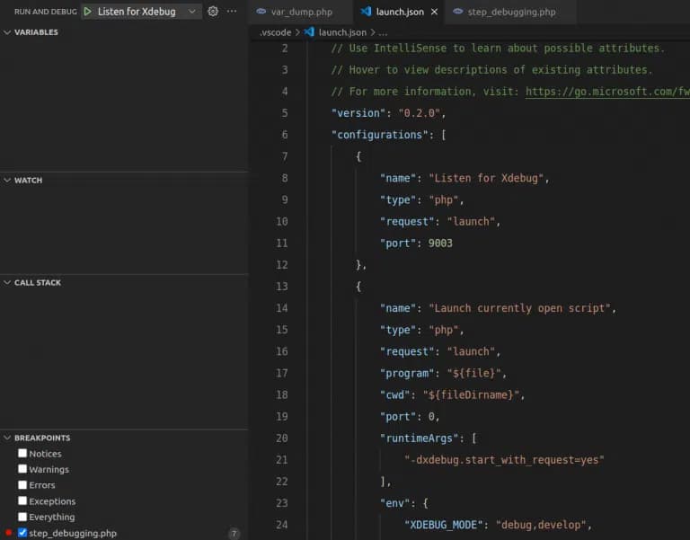 Created launch json file