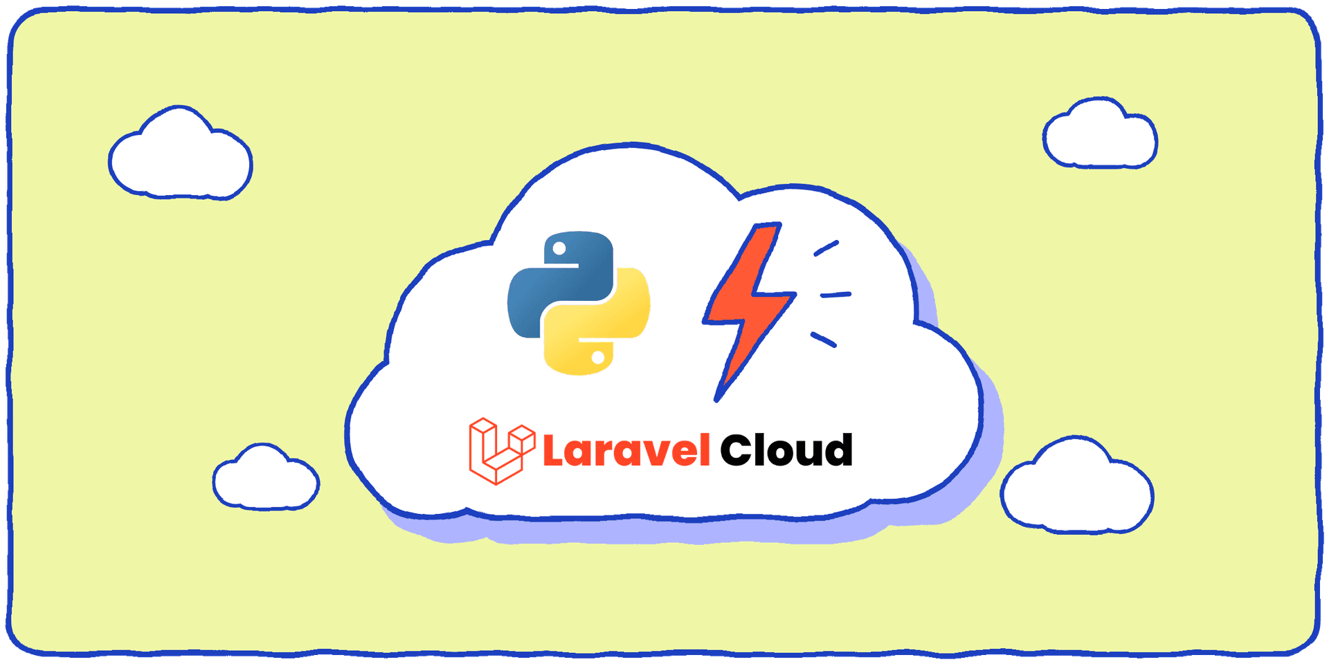 Illustration of the Python logo and a lightning bolt inside a cloud labelled Laravel Cloud